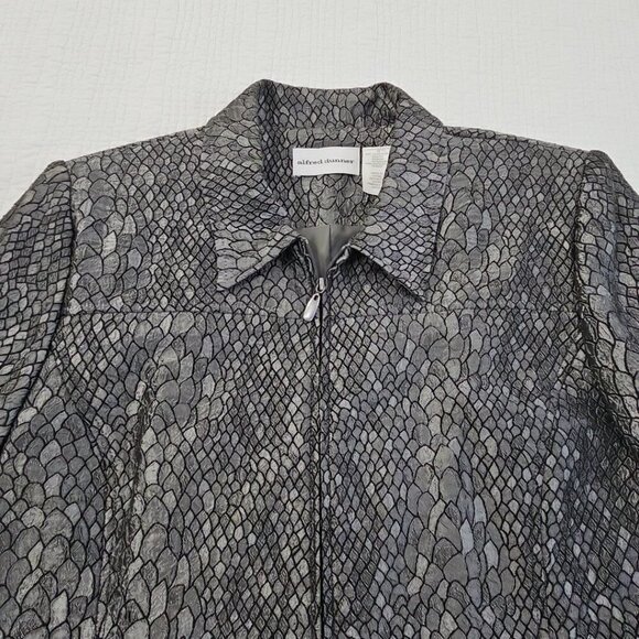 Alfred Dunner Full Zip Blazer Jacket Sz 14 Gunmetal Gray Metallic Lizard Print - Picture 3 of 12